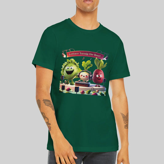 Premium Unisex Crewneck T-shirt: Beets by Day - "Lettuce Turnip the Beet!"