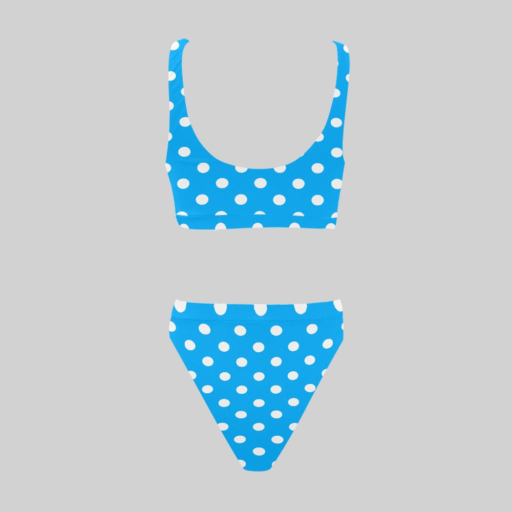 Sport Top & High-Waisted Bikini Swimsuit: White Polka Dots (8 Colours)