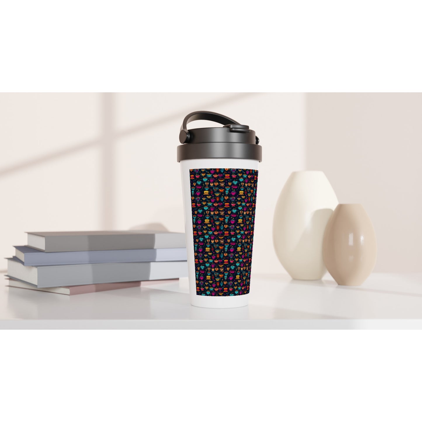 White 15oz Stainless Steel Travel Mug: Coffee and Tea 03