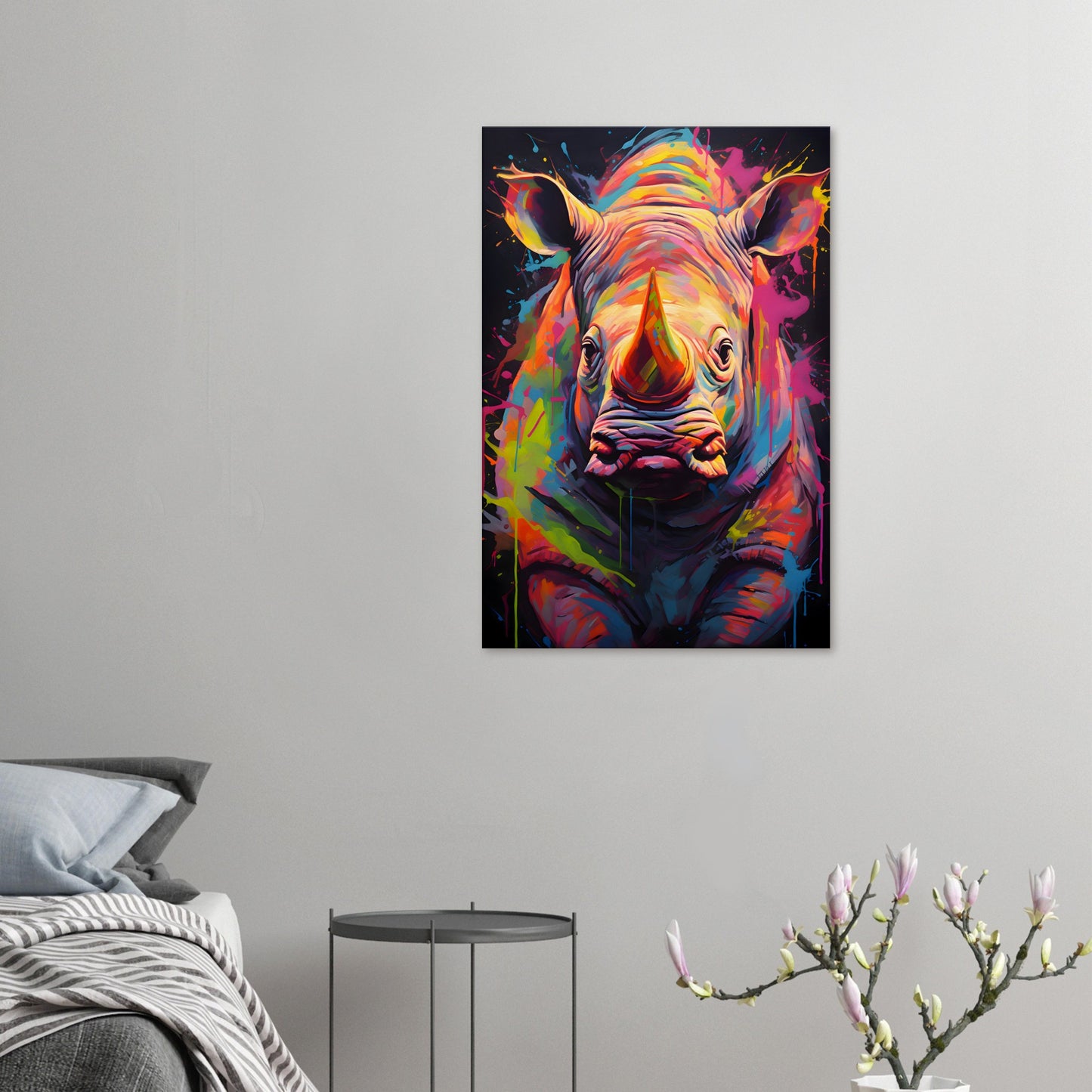 Neon Zoo: Rhinoceros (Thin Canvas Print, 12" x 18" or 24" x 36", Portrait)