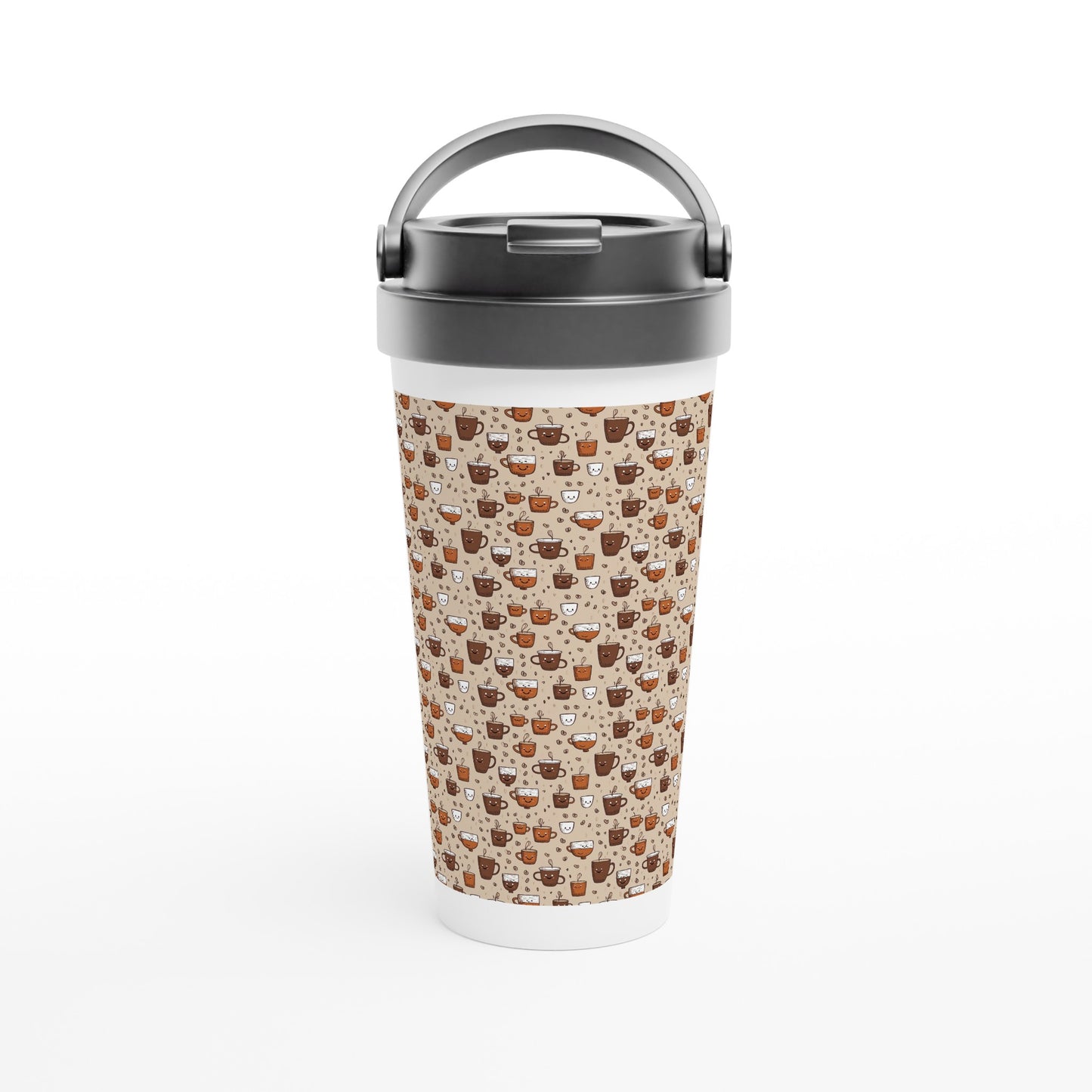 White 15oz Stainless Steel Travel Mug: Coffee and Tea 01