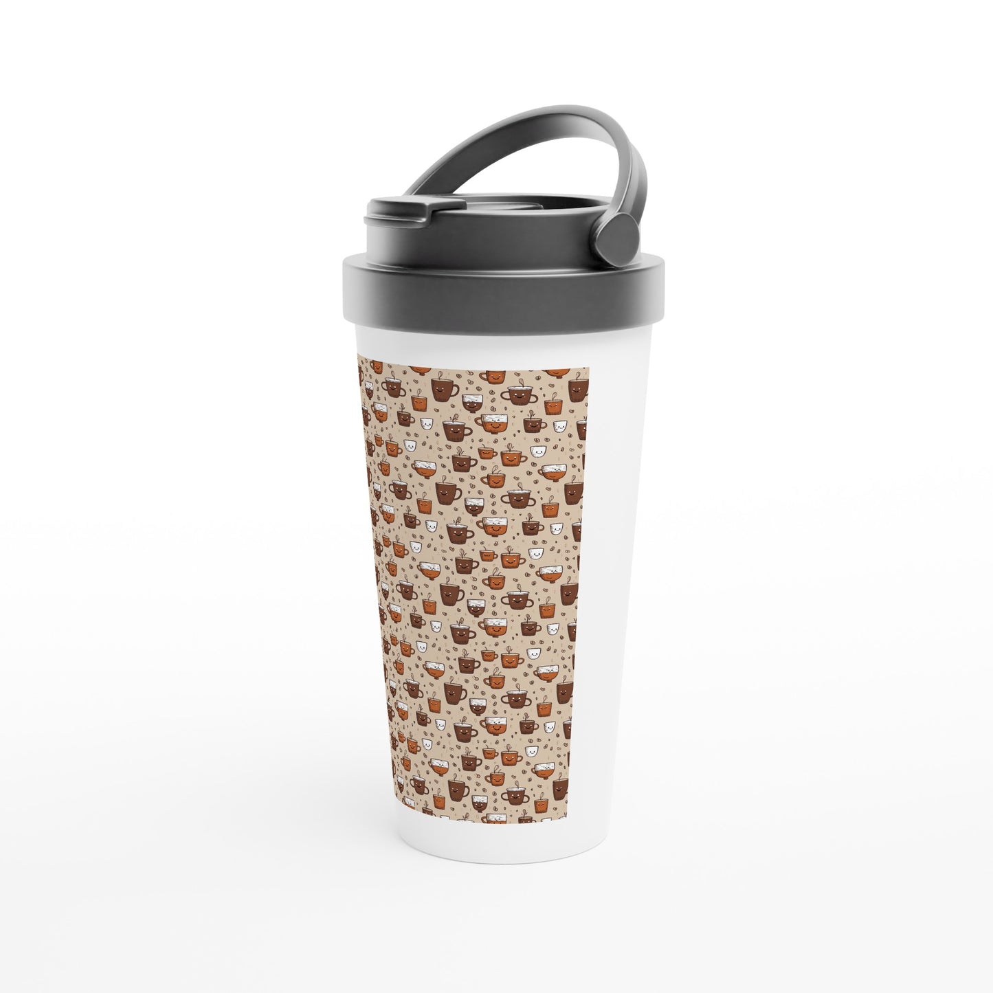 White 15oz Stainless Steel Travel Mug: Coffee and Tea 01