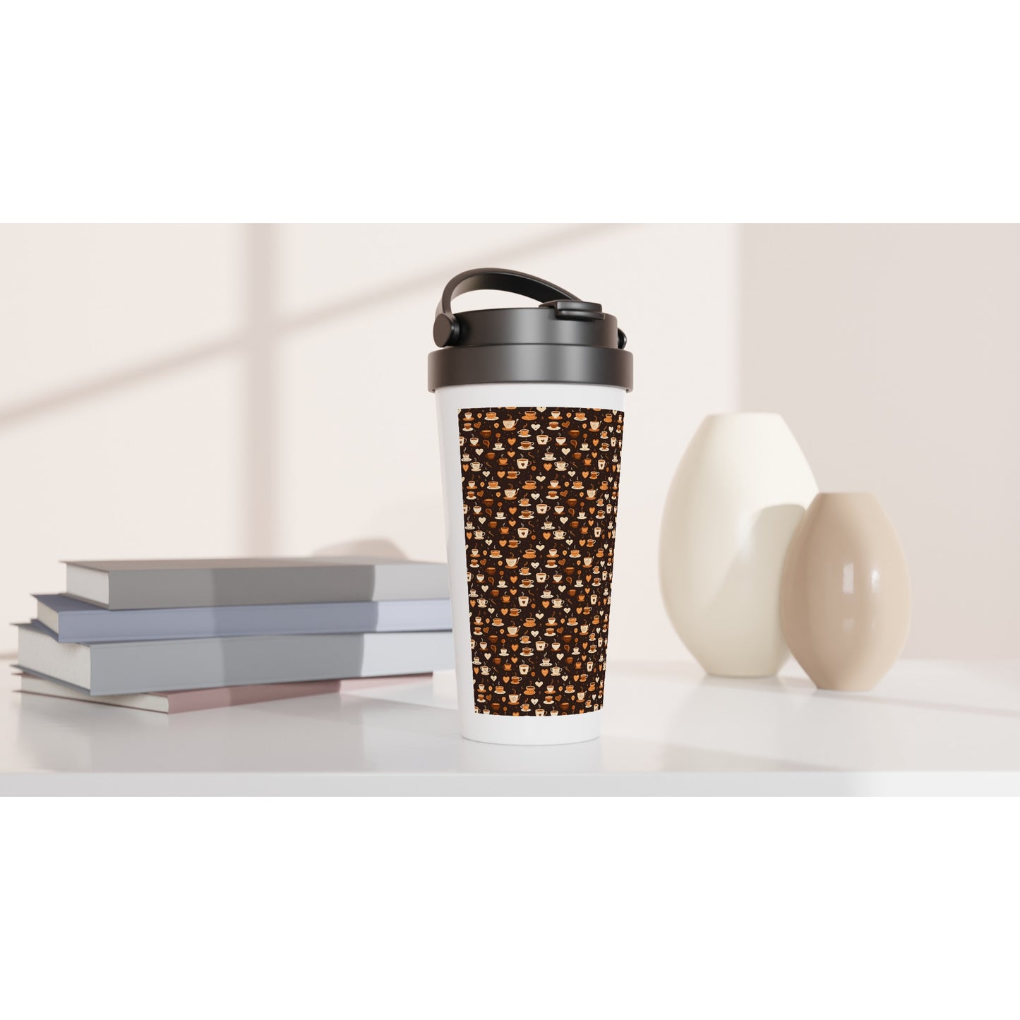 White 15oz Stainless Steel Travel Mug: Coffee and Tea 02