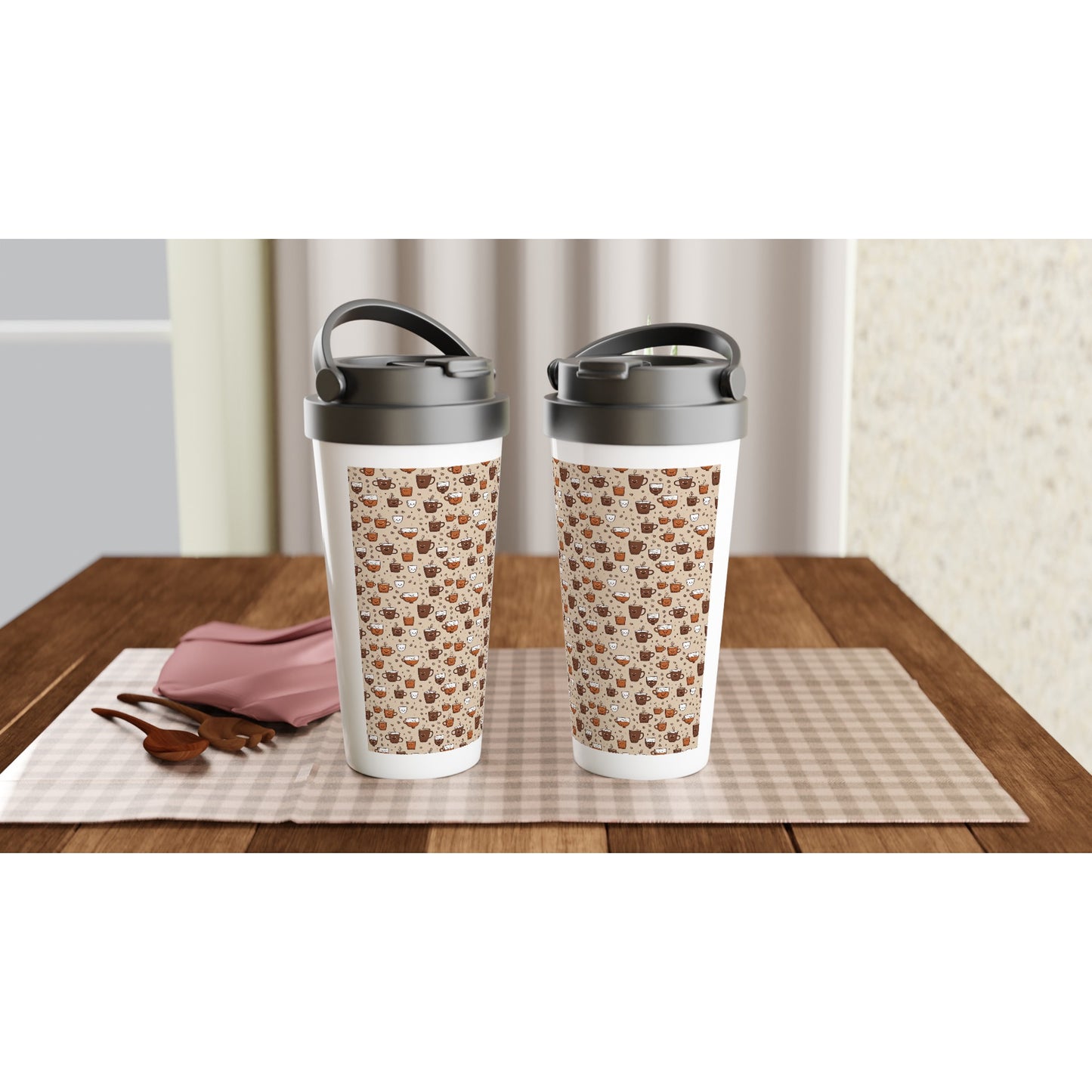 White 15oz Stainless Steel Travel Mug: Coffee and Tea 01