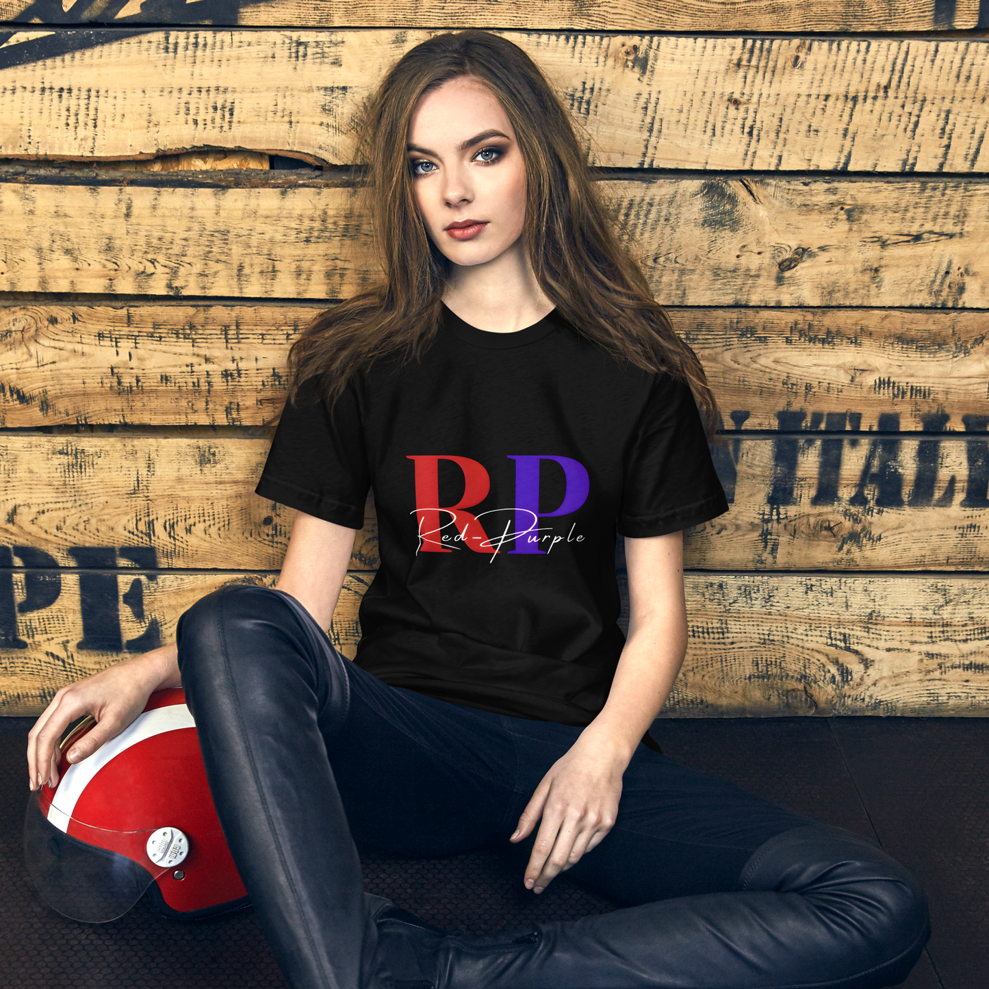 Premium Unisex Crewneck T-shirt: Red-Purple - Logo