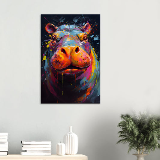 Neon Zoo: Hippopotamus (Thin Canvas Print, 12" x 18" or 24" x 36", Portrait)