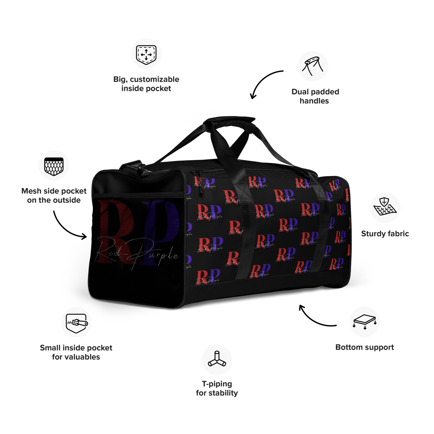 Duffle Bag: Red-Purple - Patterned Logo