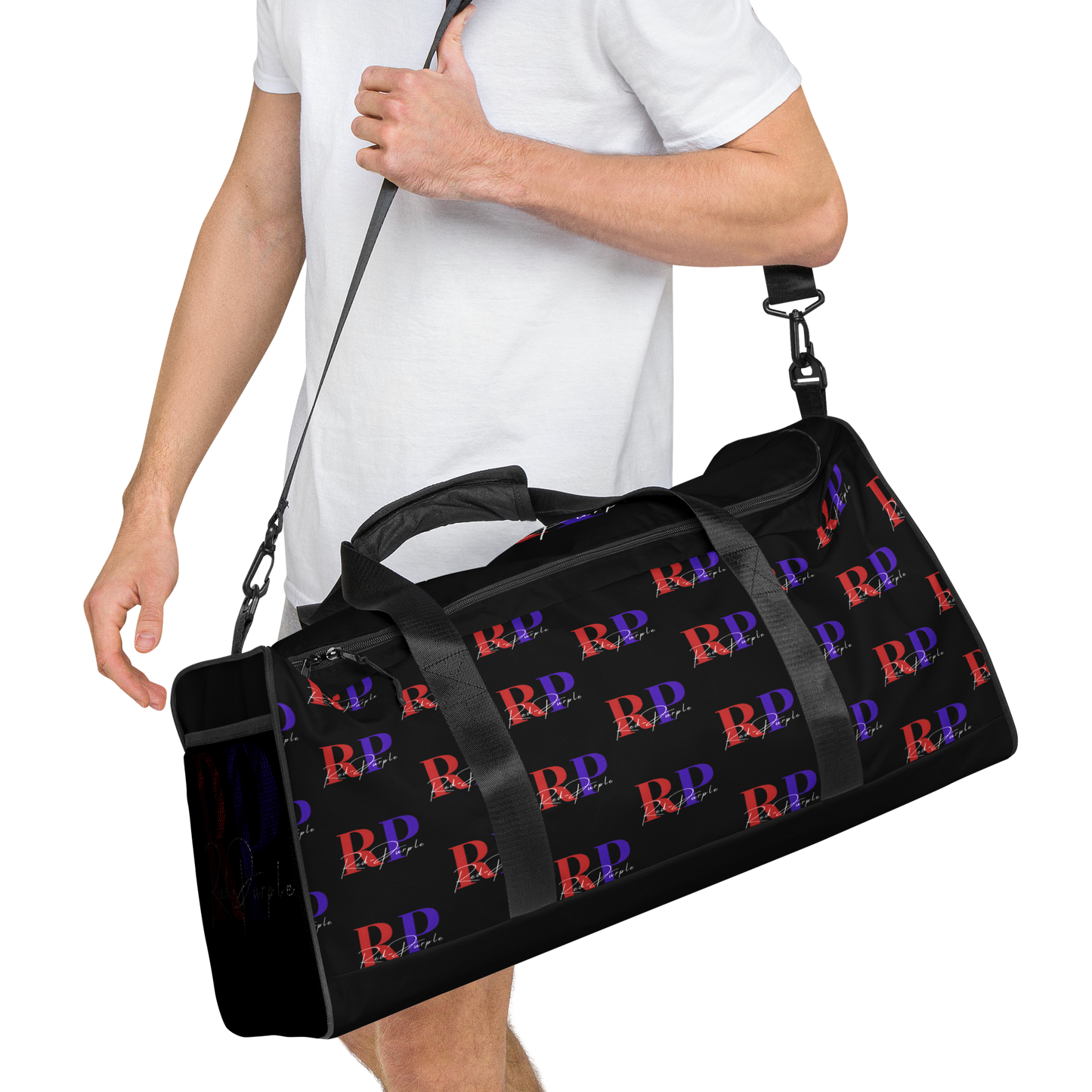 Duffle Bag: Red-Purple - Patterned Logo