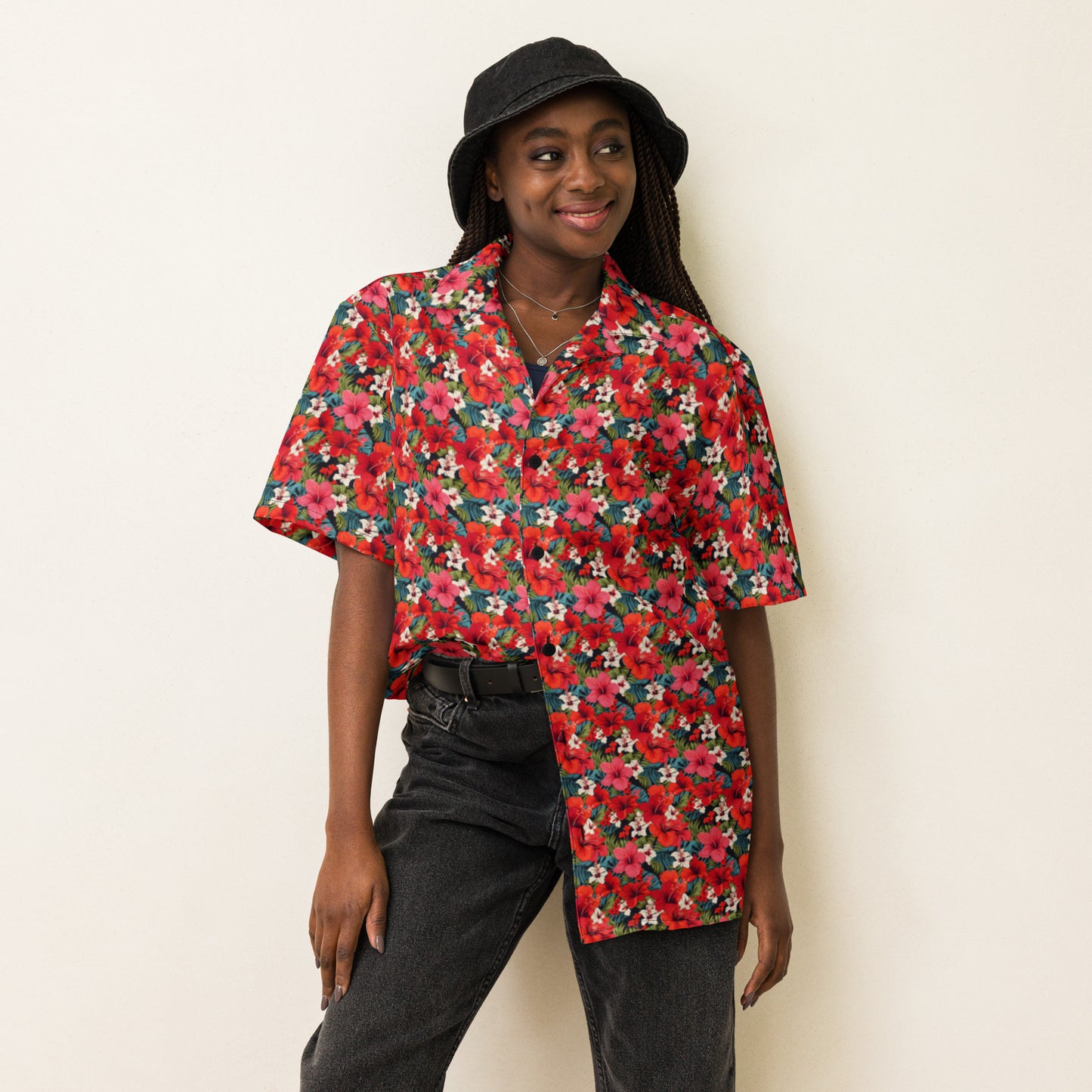 Unisex Button Shirt: Floral Print 02