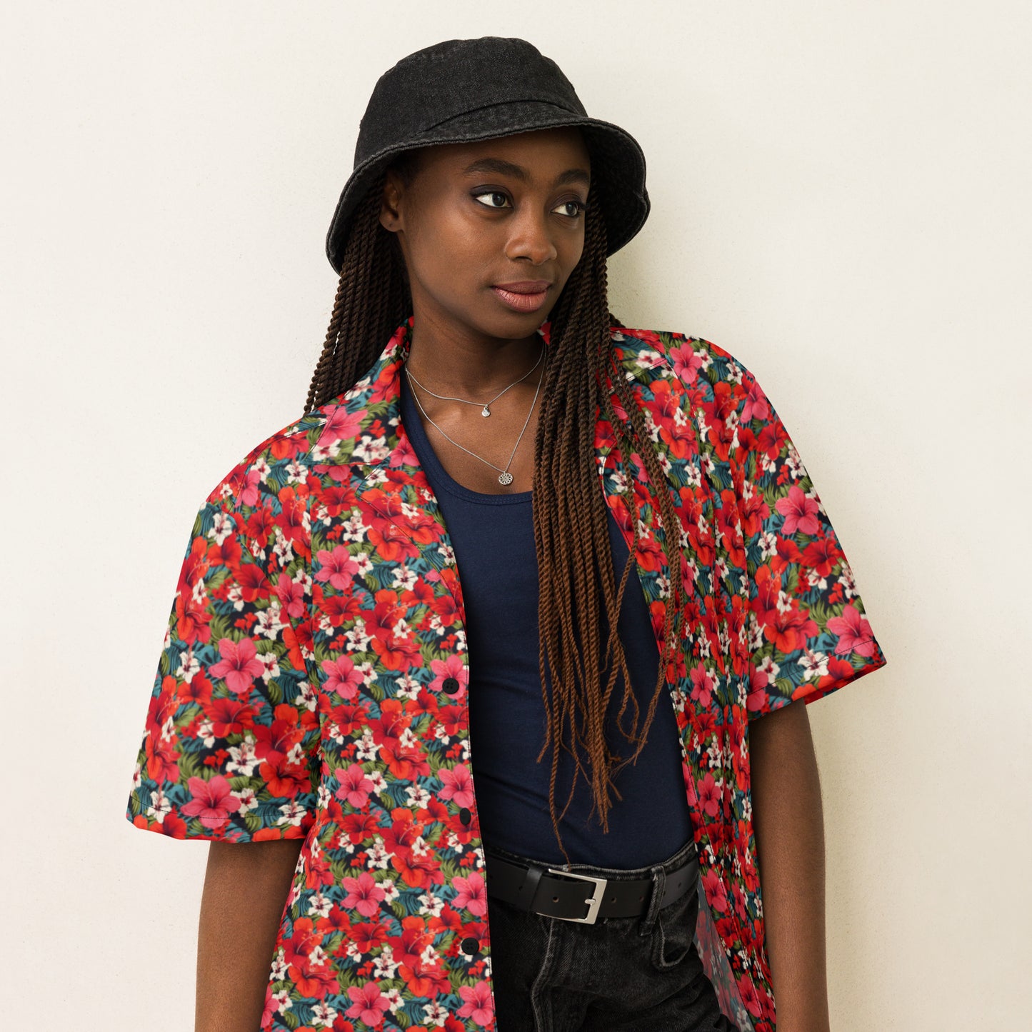 Unisex Button Shirt: Floral Print 02