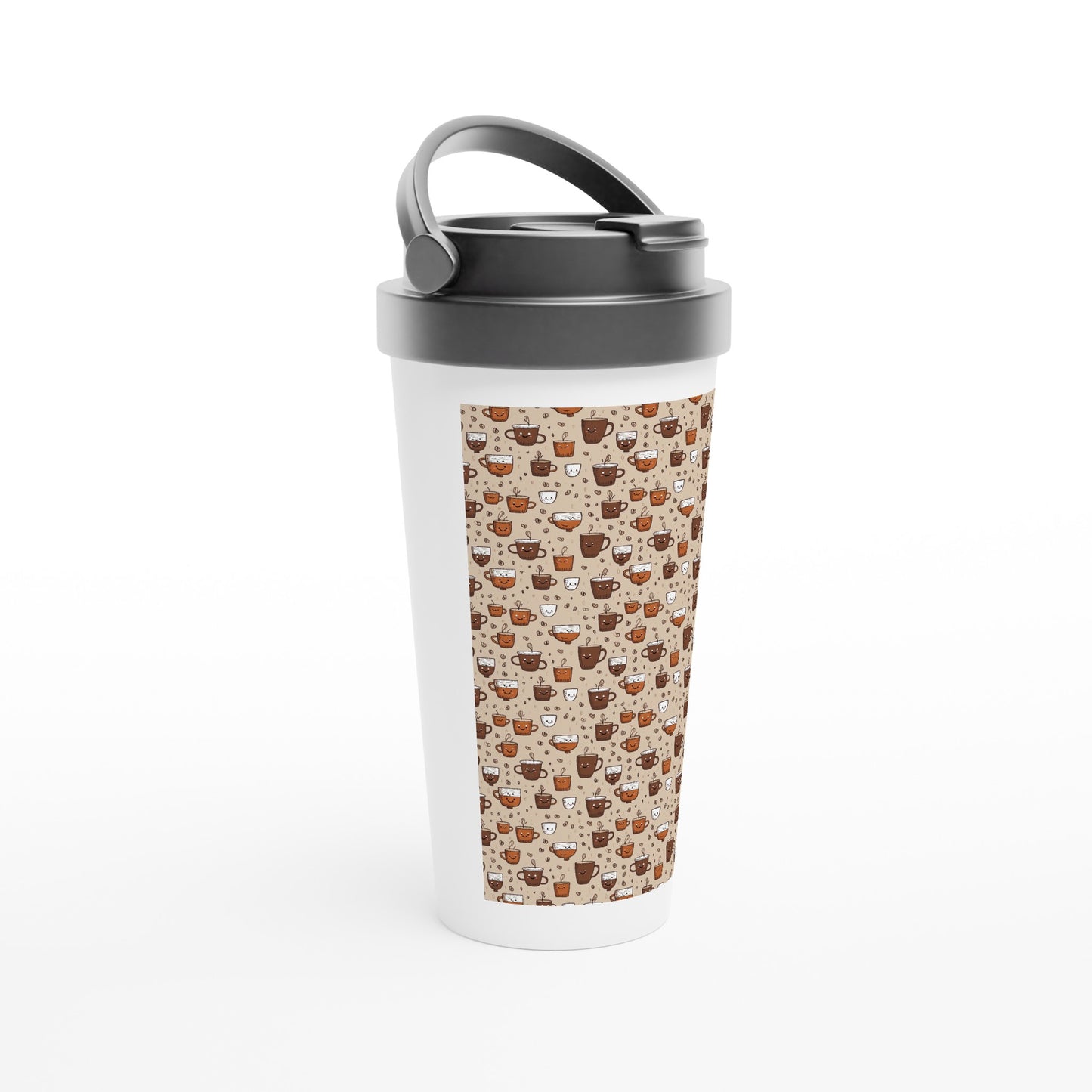 White 15oz Stainless Steel Travel Mug: Coffee and Tea 01