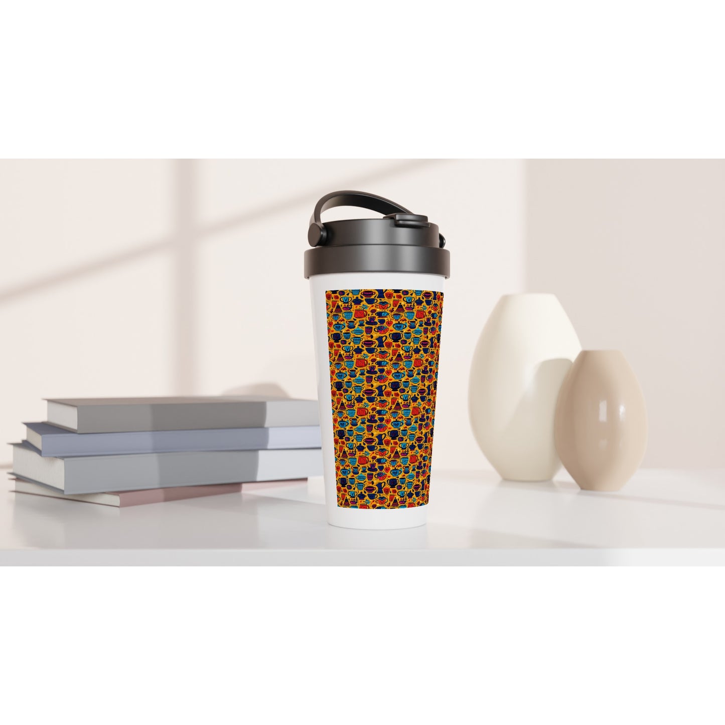 White 15oz Stainless Steel Travel Mug: Coffee and Tea 05