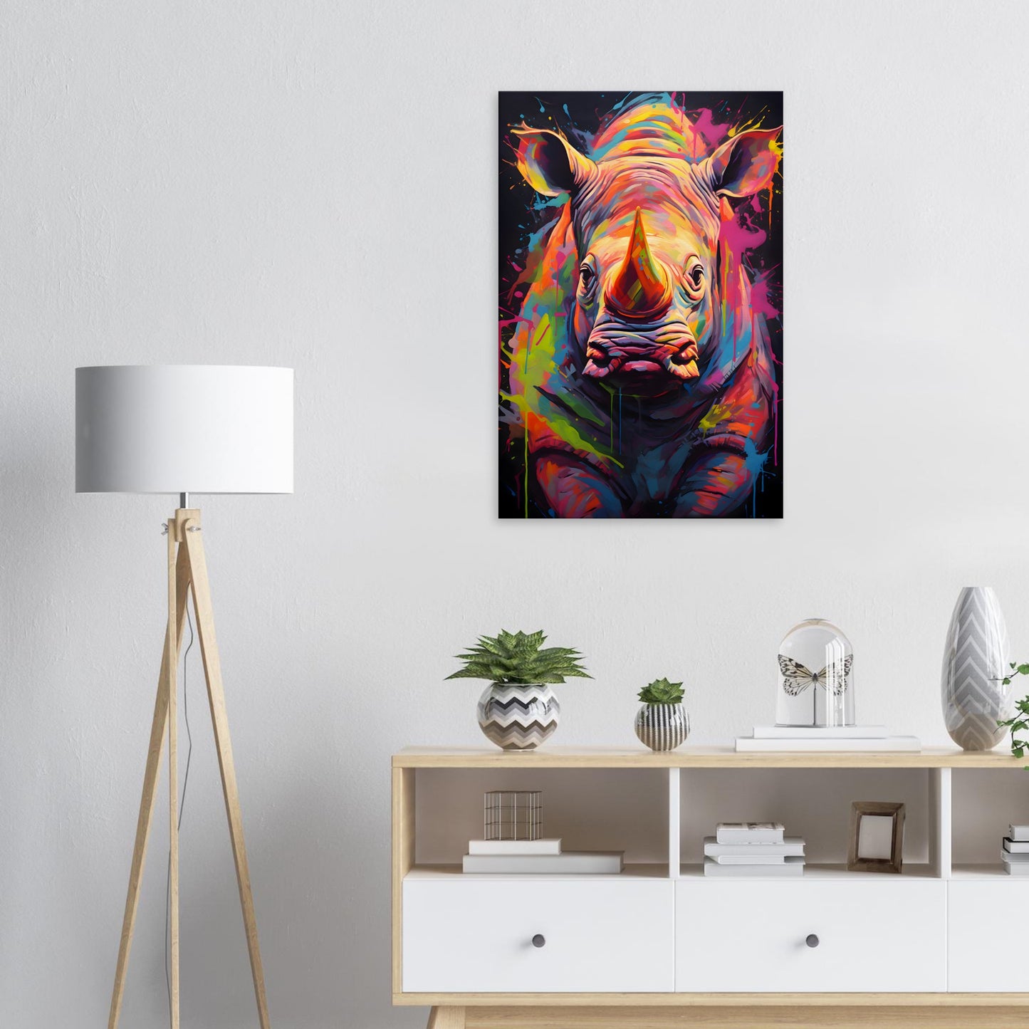 Neon Zoo: Rhinoceros (Thin Canvas Print, 12" x 18" or 24" x 36", Portrait)