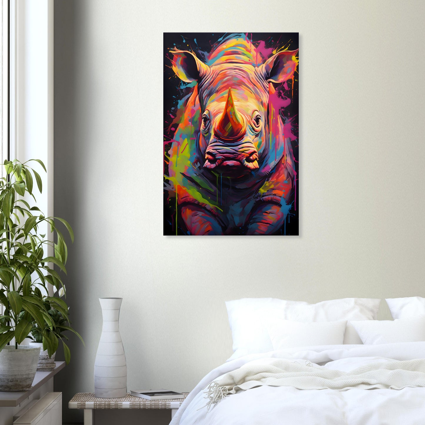 Neon Zoo: Rhinoceros (Thin Canvas Print, 12" x 18" or 24" x 36", Portrait)