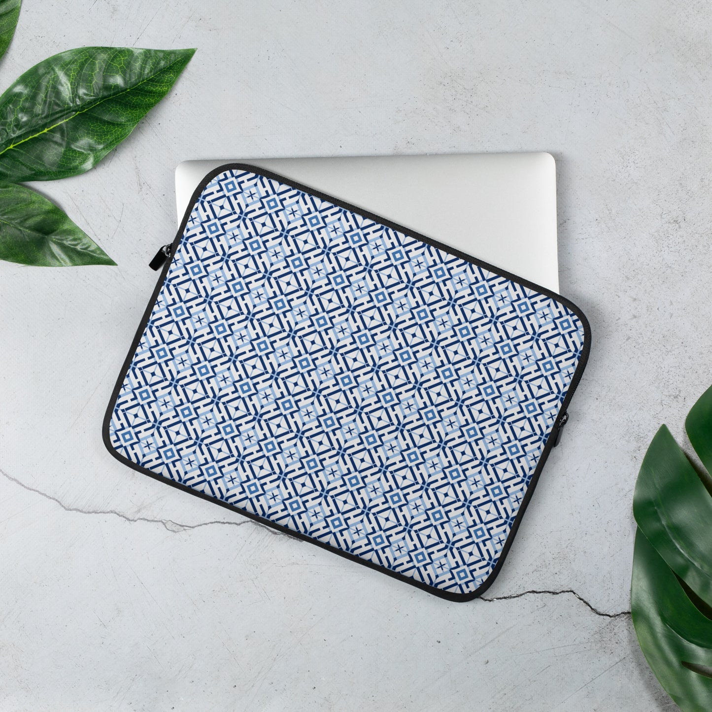 Laptop Sleeve: Blue and White Geometric