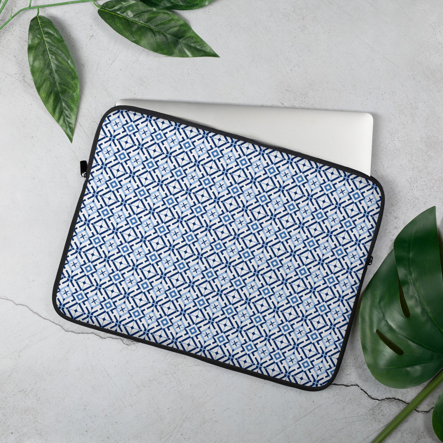 Laptop Sleeve: Blue and White Geometric