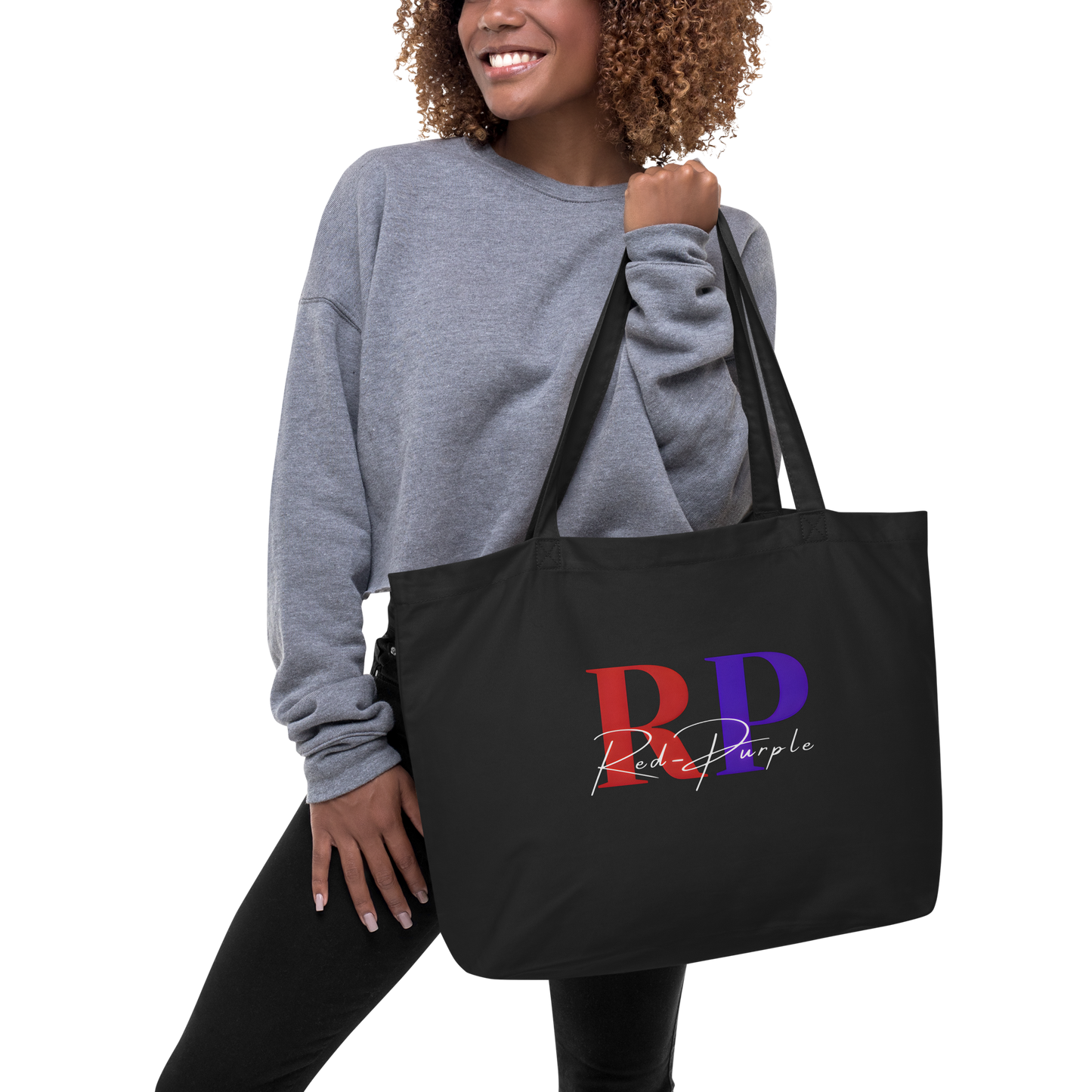 Large Organic Tote Bag: Red-Purple - Logo