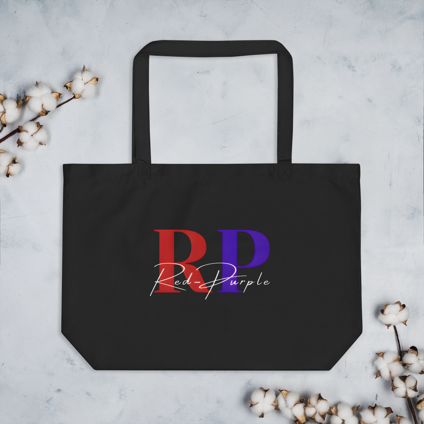 Large Organic Tote Bag: Red-Purple - Logo