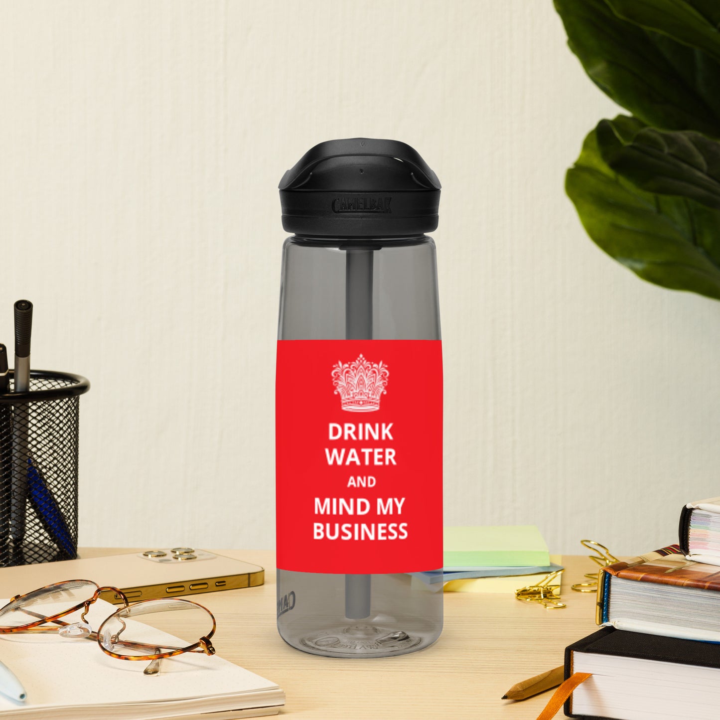 25oz Sports Water Bottle: Caribbean - "Drink Water and Mind My Business" (4 bottle colours)