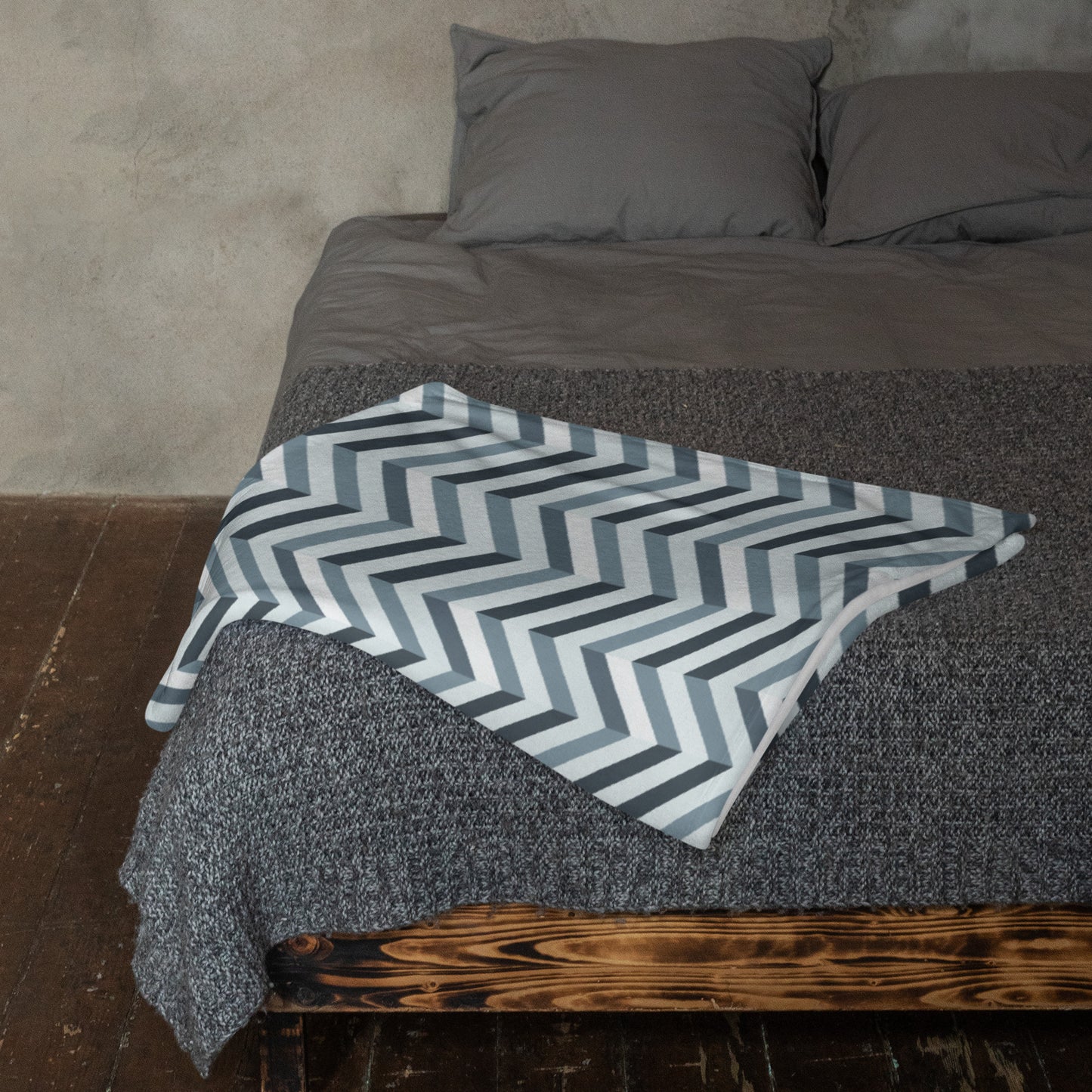 Throw Blanket: Grey and White Chevron (50" x 60" or 60" x 80")