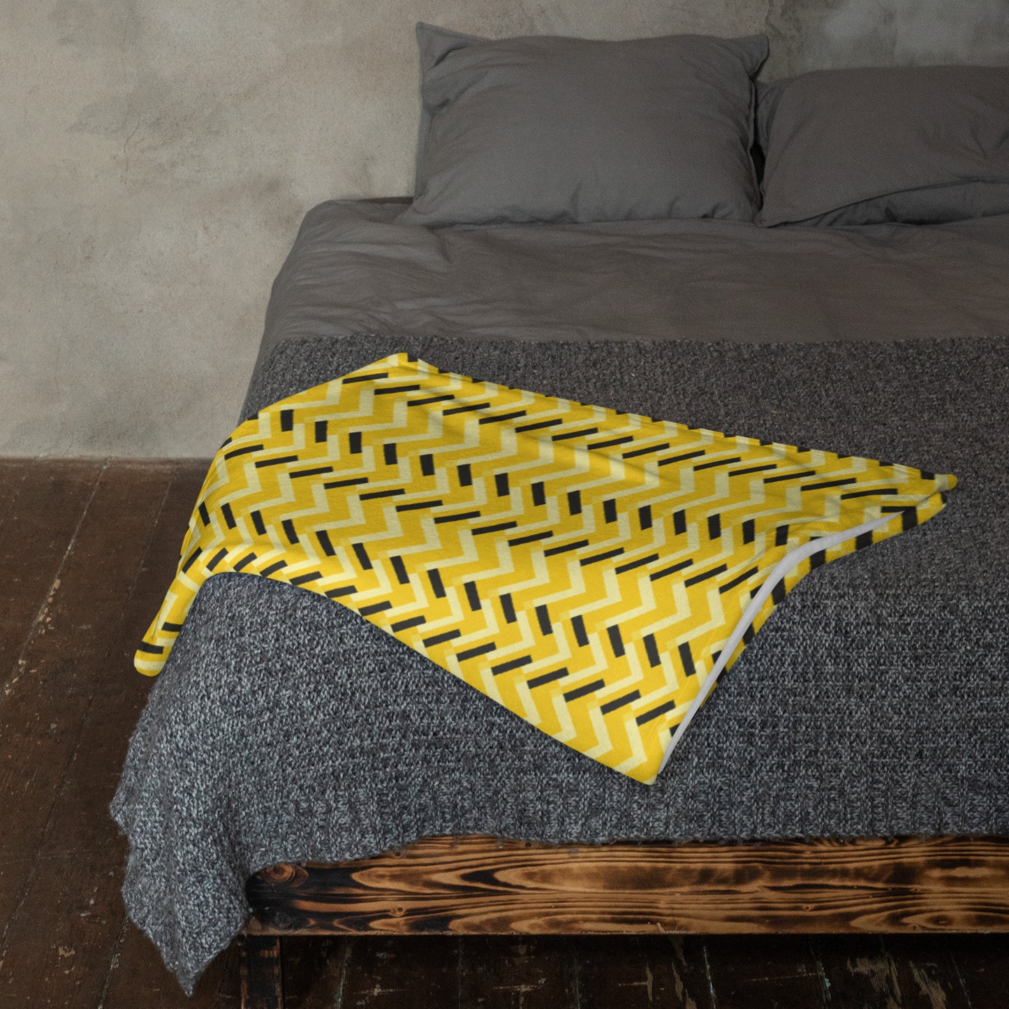 Throw Blanket: Yellow and Black Chevron (50" x 60" or 60" x 80")