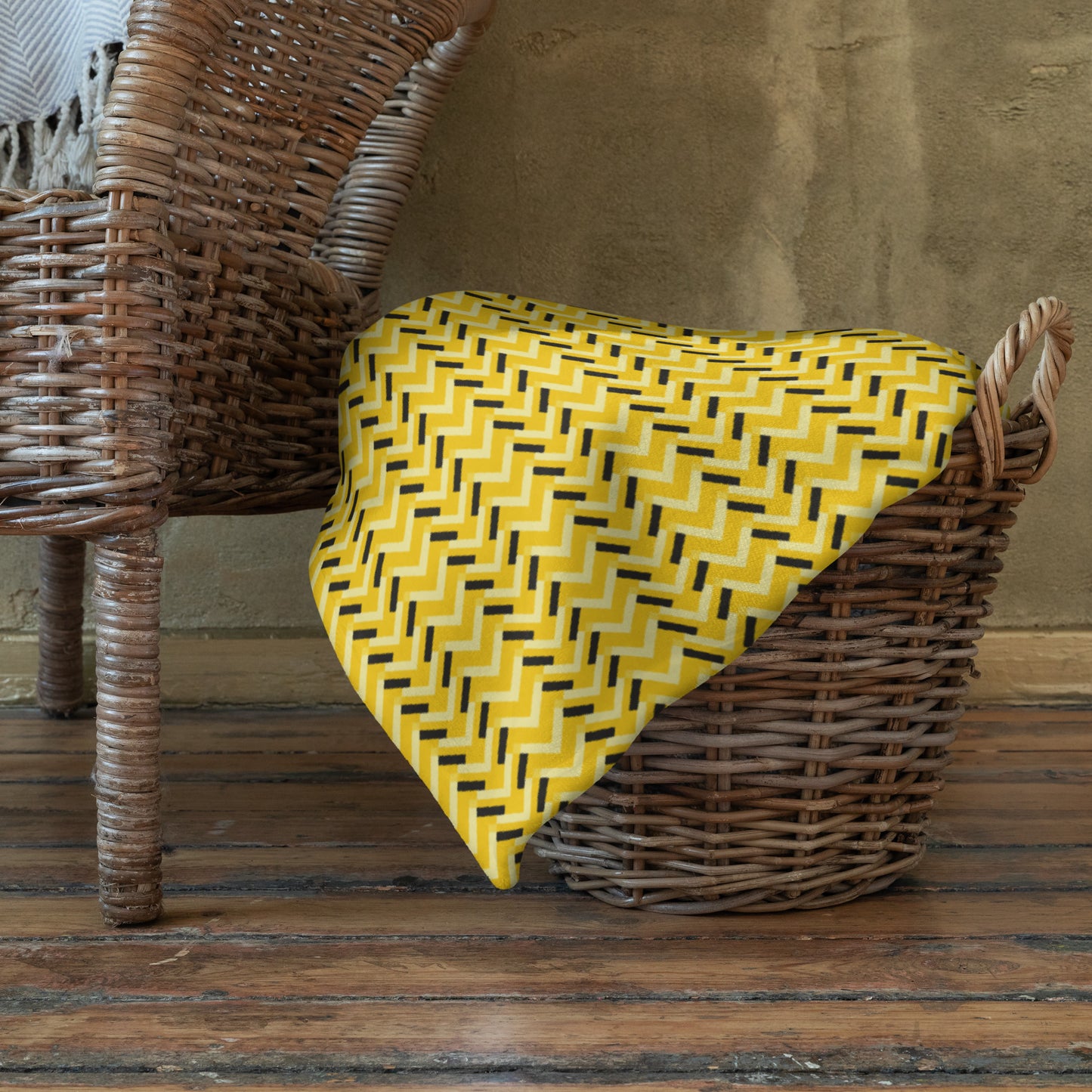 Throw Blanket: Yellow and Black Chevron (50" x 60" or 60" x 80")