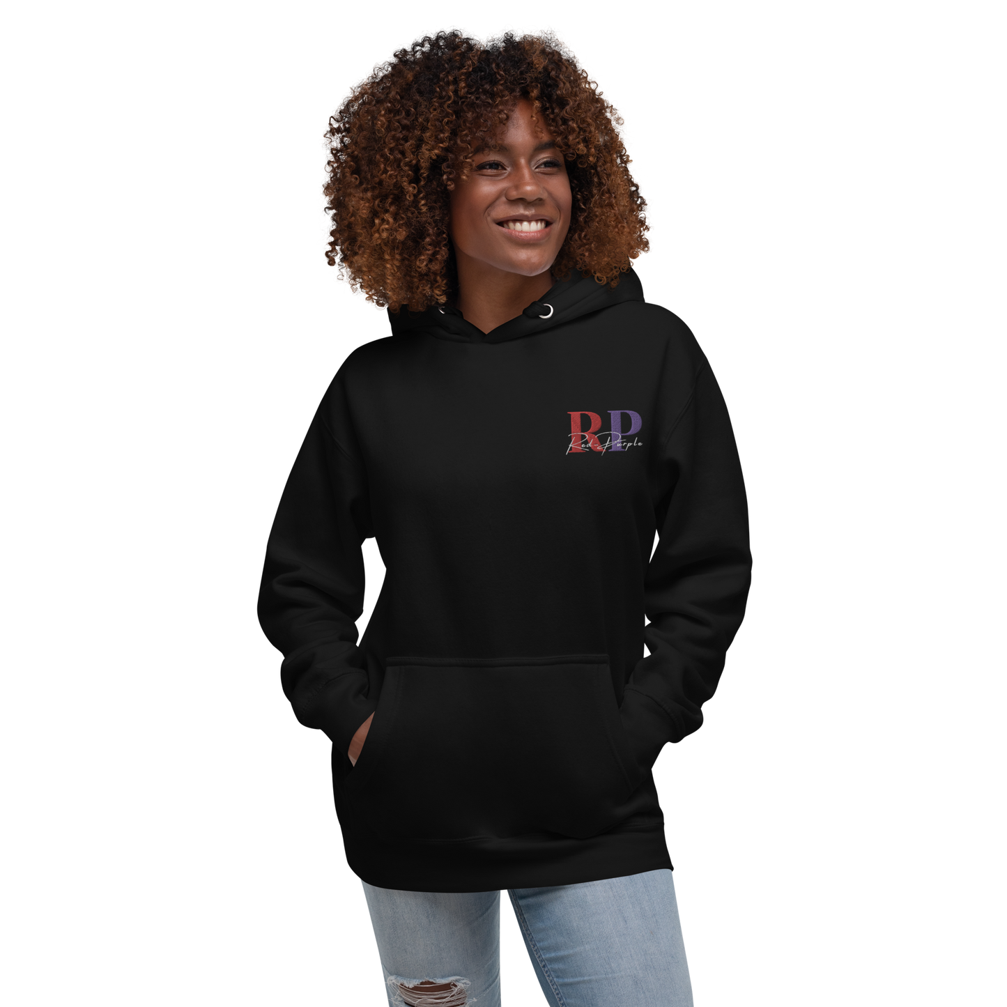 Embroidered Unisex Hoodie: Red-Purple - Logo